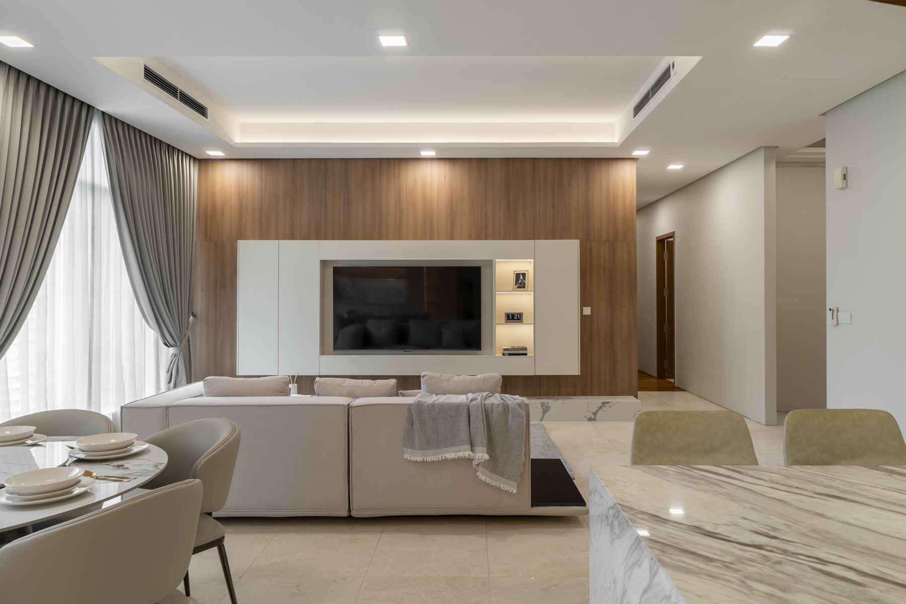 Open-plan living and dining view from Quadro Residences, KLCC