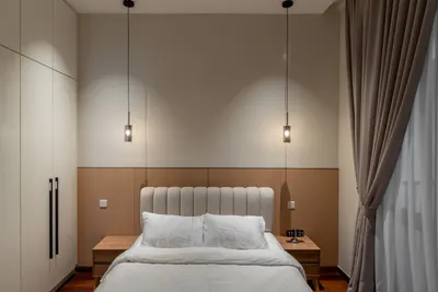 Manor KLCC — Collection A interior photo of wardrobe, bed frame, curtain, feature wall, ceiling in bedroom, master bedroom