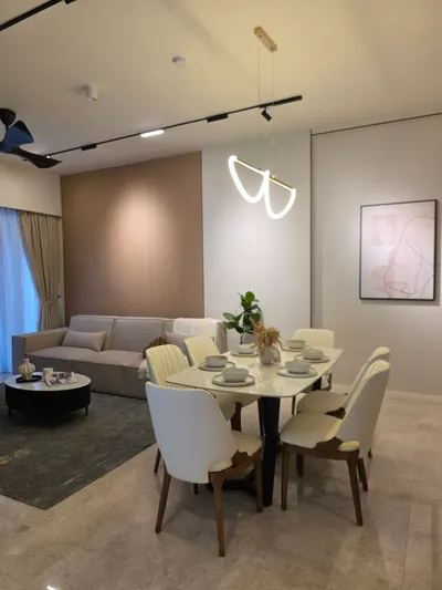 TRX Residence — Home 03 interior photo of sofa, feature wall, ceiling, curtain, other in living