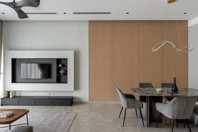 Manor KLCC — Collection A interior photo of TV cabinet, feature wall, ceiling in living