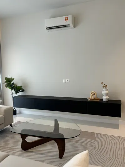 Pavilion Mayfair interior photo of TV cabinet, sofa in living