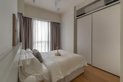 TRX Residence — Home 01 interior photo of wardrobe, bed frame, curtain in bedroom