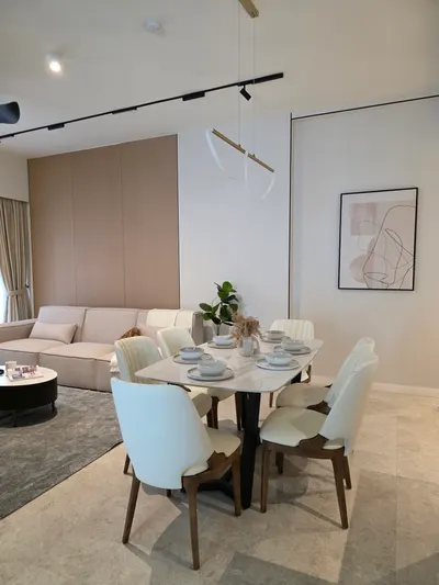 TRX Residence — Home 03 interior photo of sofa, curtain, feature wall, ceiling, other in living