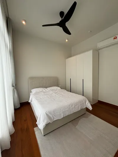Pavilion Mayfair interior photo of bed frame, wardrobe, curtain in bedroom
