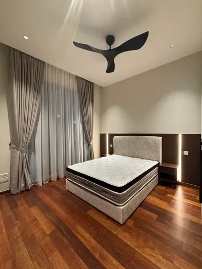 Manor KLCC — Collection B interior photo of bed frame, curtain, feature wall, ceiling in master bedroom, bedroom