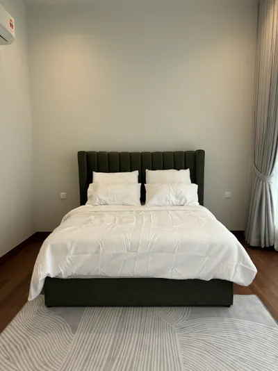 Pavilion Mayfair interior photo of bed frame, curtain in bedroom