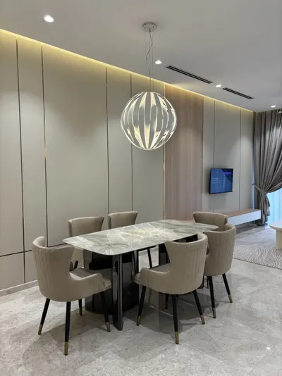 Manor KLCC — Collection C interior photo of feature wall, ceiling, curtain, TV cabinet, other in living