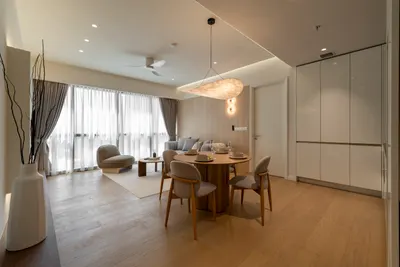 TRX Residence — Home 02 interior photo of ceiling, curtain, feature wall, sofa, other in living