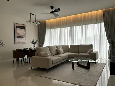 Pavilion Mayfair interior photo of sofa, curtain, ceiling in living