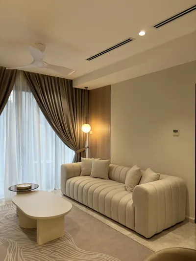 Manor KLCC — Collection C interior photo of sofa, curtain, ceiling in living